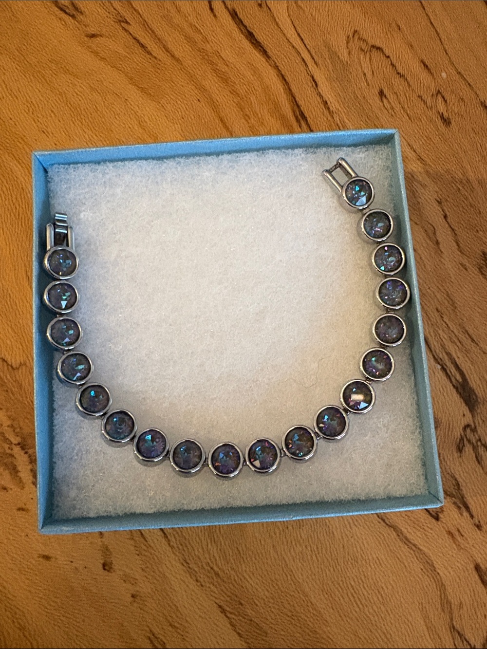 Touchstone Crystal Swarovski Silver Bracelet with Iridescent Blue-Purple Stones